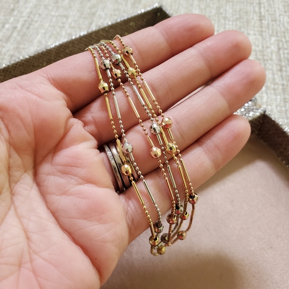 14k Gold Tri-Color Multi Layer Necklace - Picture 10 of 16